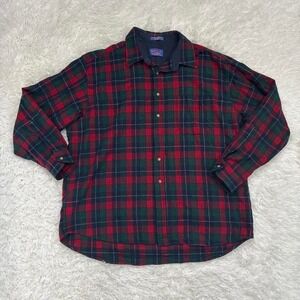 Vintage 100% Wool Pendleton red & green plaid flannel shirt Size XXL